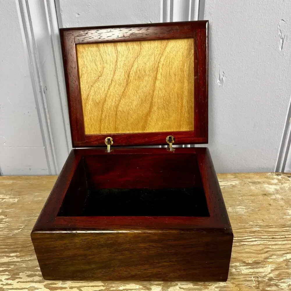 Vintage Handmade Mahogany Wood Box Ceramic Tile Lid Southwestern Cactus OOAK